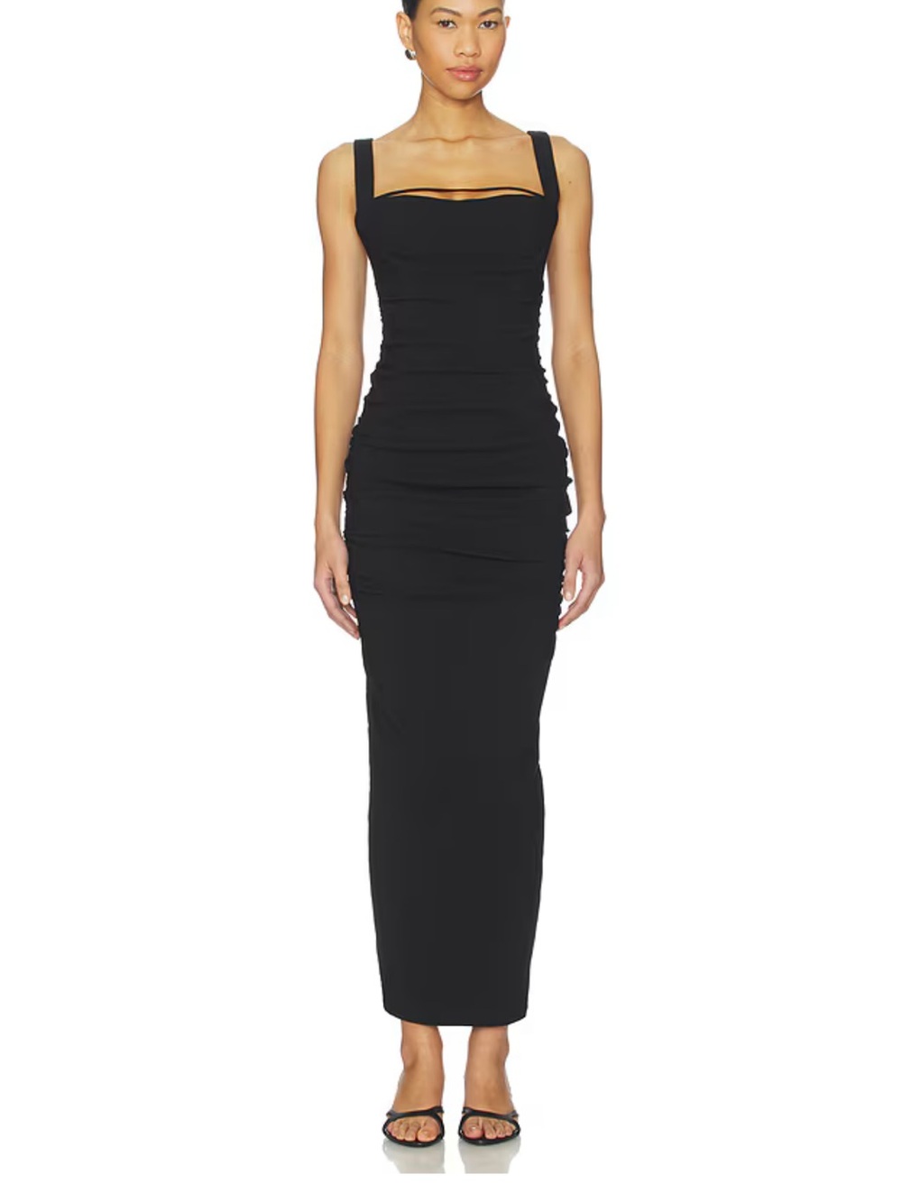 Nookie Black Square-Neck Ruched Maxi Dress